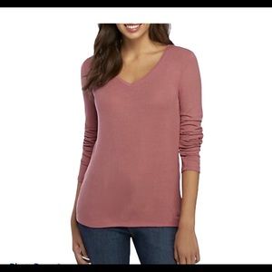 Madison Mauve Ribbed Short Sleeve Top Sz L